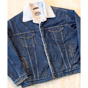 Levi's Trucker Jacket Vintage 90s Sherpa Lined Dark Wash Type 3 Western Size XL